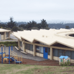 a building with a playground